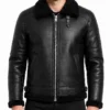 Mens Winter Fur Collar Black Leather Jacket