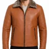 Mens Winter Fur Collar Mustard Leather Jacket