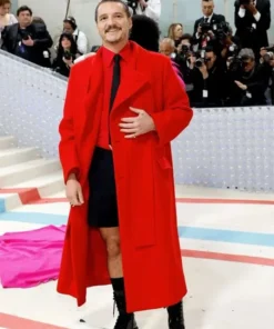 Met Gala Pedro Pascal Red Pea Coat