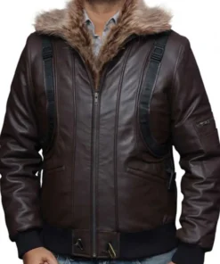 Michael Keaton Spiderman Homecoming Adrian Toomes The Vulture Fur Collar Brown Leather Jacket