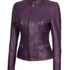 Michaela Lakeland Cafe Racer Snap Collar Zip Leather Jacket