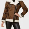 Michele Faux Fur Collar Sheepskin Leather Jacket