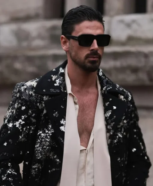 Michele Morrone Street Style Printed Coat