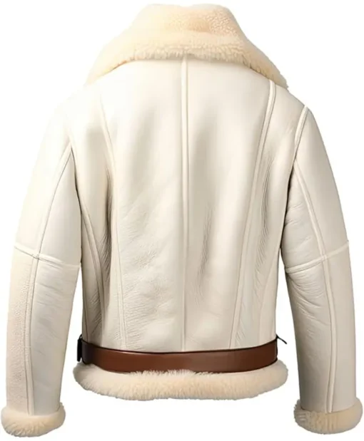 Miguel Beige Aviator Flight Pilot Shearling Sheepskin SF Bomber Leather Jacket with Detachable