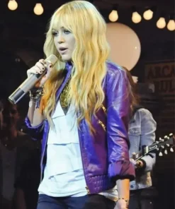 Miley Cyrus Purple Leather Jacket