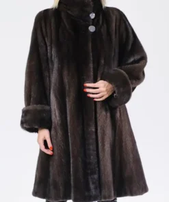 Miley Mink Fur Two Button Front Brown Coat