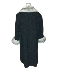 Mink Fur Collar & Cuffs Persian Astrakhan Lamb Women’s Black Trench Coat