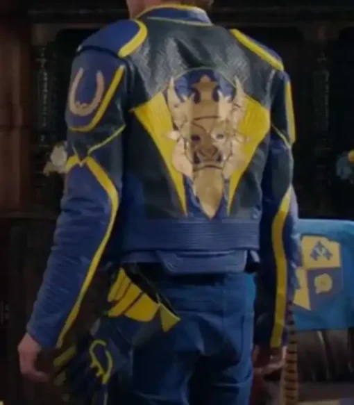 Mitchell Hope Film Descendants 3 King Ben Blue Yellow Biker Real and Faux Leather Jacket For Men and Women