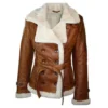 Molly Pilot Aviator Double Breasted Lambskin Leather Brown Shearling Jacket