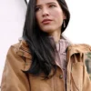 Monica Dutton TV Series Yellowstone Kelsey Asbille Womens Shearling Fur Collar Brown Cotton Jacket