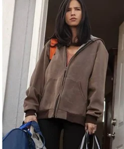 Monica Dutton TV Series Yellowstone Womens Split Kangaroo Pockets Brown Hooded Fleece Jacket