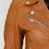 Motorcycle Womens Slim Fit Tan Brown Leather Classic Jacket
