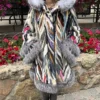 Multicolor Mink Fur Hooded Coat