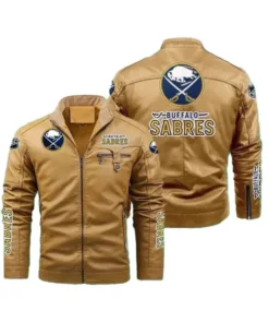 NHL Team Buffalo Sabres Black And Brown Motorcycle Leather Jacket For Sale