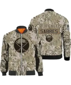 NHL Team Buffalo Sabres Camo Print Vintage Bomber Jacket For Sale