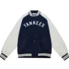 NY Yankees Navy and White Lightweight Satin Varsity Jacket