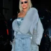 NYC 2024 Rihanna Light Blue Fuzzy Jacket