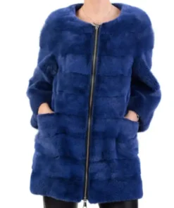 Nelly Collarless Blue Mink Fur Coat