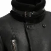 Nicholas Double Breasted Black Sheepskin Coat