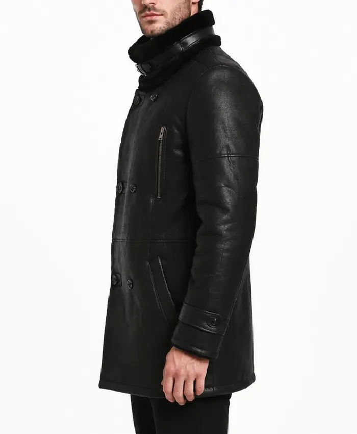 Nicholas Double Breasted Sheepskin Leather BlackCoat