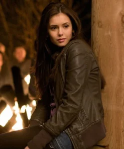 Nina Dobrev The Vampire Diaries Brown Leather Jacket