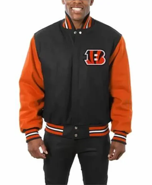 Ollie Cincinnati Bengals Black and Orange Varsity Jacket