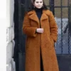Only Murders In The Building Selena Gomez Brown Fur Long Coat