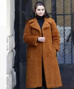Only Murders In The Building Selena Gomez Brown Fur Long Coat