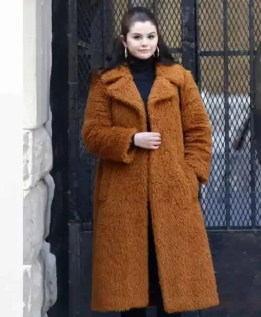 Only Murders In The Building Selena Gomez Brown Fur Long Coat