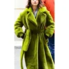 Only Murders in the Building Selena Gomez Green Fur Long Coat