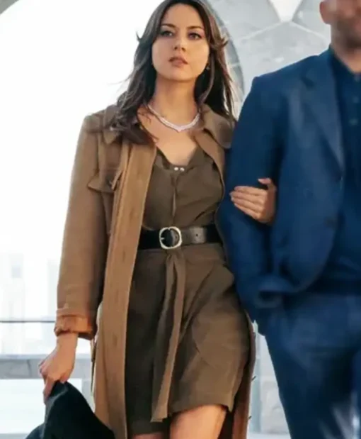 Operation Fortune 2023 Aubrey Plaza Brown Coat
