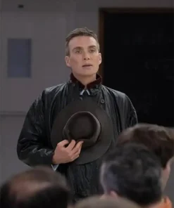 Oppenheimer 2023 Cillian Murphy Black Leather Jacket