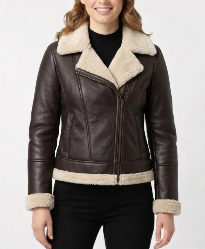 Buy Cameron Shearling Fur Dark Brown Jacket For Womens