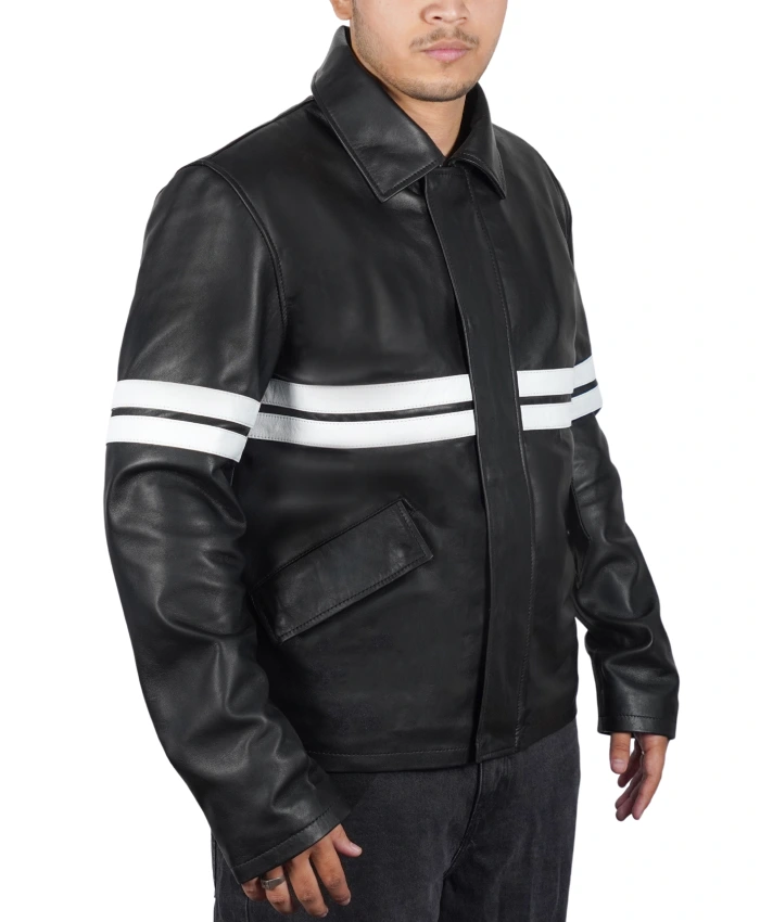 Matt Damon Film Good Will Hunting Will Black Stripes Leather Jacket