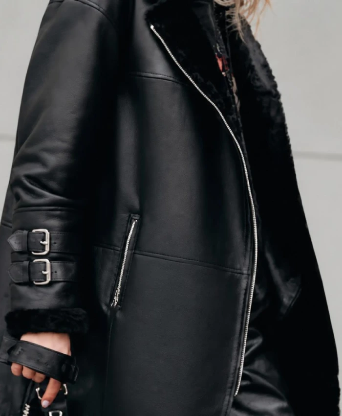 Oversize Black Shearling Coat For Women