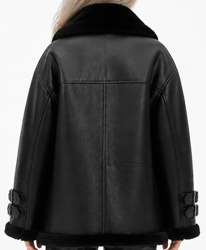 Oversize Black Shearling Coat For Womens