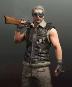 PUBG Biker Shearling Fur Brown Leather Vest