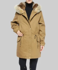Paris Jackson Brown Hooded Fur Parka Jacket