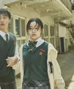 Park Ji-hu TV Series All Of Us Are Dead Nam On Jo M Logo White Hoodie Jacket