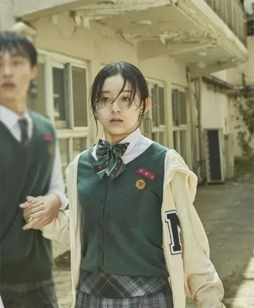 Park Ji-hu TV Series All Of Us Are Dead Nam On Jo M Logo White Hoodie Jacket