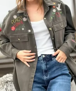 Peace Love And Music Army Green Shirt