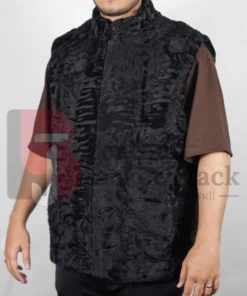 Warm Broadtail Persian Karakul Lamb Fur Winter Vest Waistcoat - Black