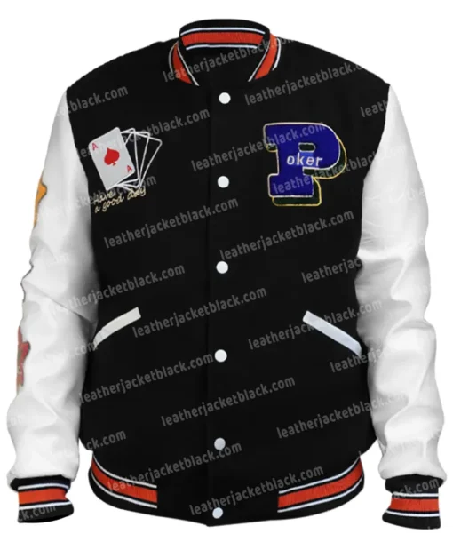 Poker Lucky Black And White Letterman Varsity Jacket