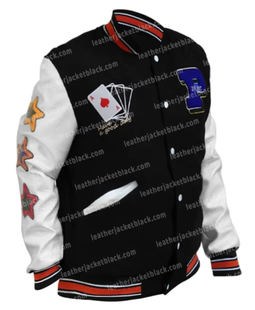 Poker Lucky Black And White Letterman Varsity Jacket For Men And Women