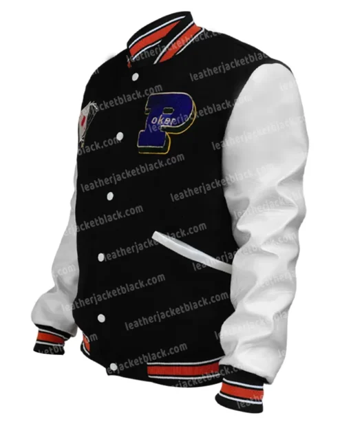 Poker Lucky Black And White Letterman Varsity Jacket For Unisex