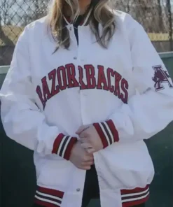 Pon Arkansas Razorbacks White Varsity Jacket