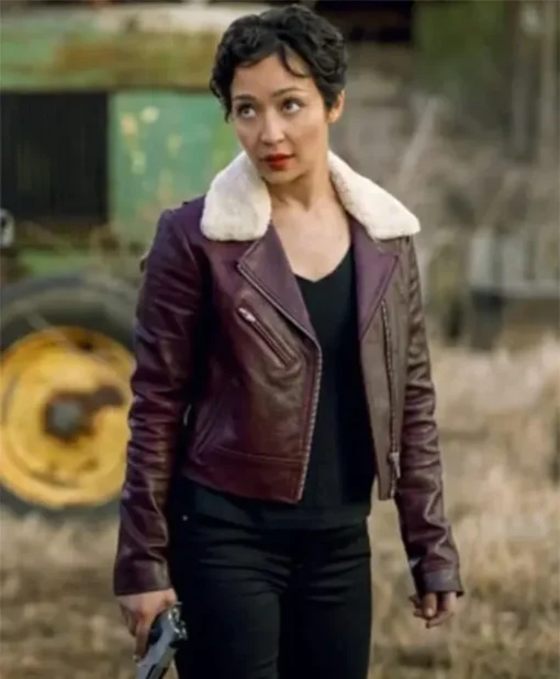 Preacher Ruth Negga Maroon Leather Coat