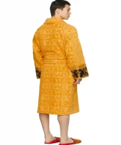 Purchase Yellow Versace Belted Bath Robe For Men And Women