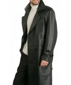 Pure Faux Leather Overcoat Black Biker Style Double Breasted Augusta Guys