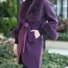 Purple Fox Fur Trim Alpaca Wool Coat